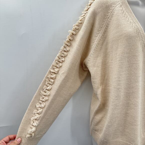 ottod'Ame Wool Blend Fringe Detail Sweater Sz 8 Beige Relaxed Boho Quiet Luxury - Picture 4 of 12